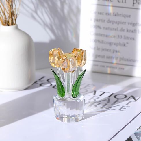 K9 Crystal Gold Tulips Flowers Bouquet Collectible Gifts for Women Wife on Anniversary Wedding Christmas Valentines Mothers Day, Glass Tulips Flowers Figurines for Home Office Decor in Kuwait