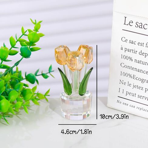 K9 Crystal Gold Tulips Flowers Bouquet Collectible Gifts for Women Wife on Anniversary Wedding Christmas Valentines Mothers Day, Glass Tulips Flowers Figurines for Home Office Decor in Kuwait
