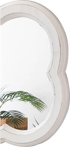 Rustic Quatrefoil White Mirror for Entryway Table 20 Inch, Distressed Finish Wooden Vintage Mirrors for Living Room, Farmhouse Clover Shape Floral Scalloped Mirror for Bathroom in Saudi Arabia