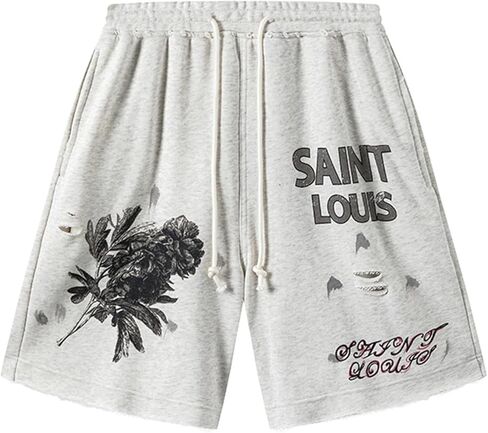 Oversized Hip Hop Graphic Printting Cotton Pants Shorts with Pockets,Summer Casual Sports Shorts in Saudi Arabia