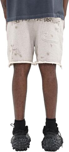 Oversized Hip Hop Graphic Printting Cotton Pants Shorts with Pockets,Summer Casual Sports Shorts in Saudi Arabia