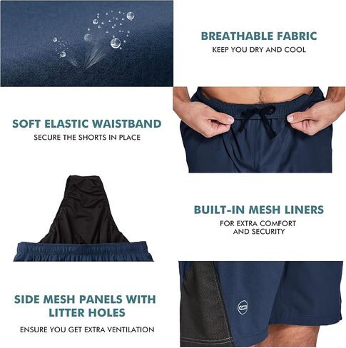 Men's 7'' Athletic Workout Running Gym Shorts Quick Dry Lightweight with Zip Pocket (XX-Large, Navy Blue) in Saudi Arabia