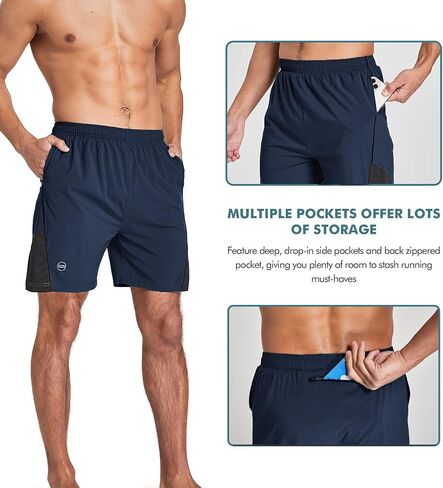 Men's 7'' Athletic Workout Running Gym Shorts Quick Dry Lightweight with Zip Pocket (XX-Large, Navy Blue) in Saudi Arabia
