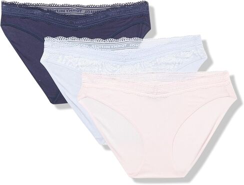 Tommy Hilfiger Women's 3pk Cotton Logo Lace Trim V Bikini in Saudi Arabia