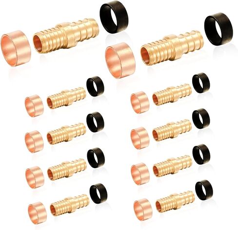 10-Pack Polybutylene Transition Coupling, 1/2" PEX X 1/2" PB, Brass Crimp Pex Fittings with 20 Rings, ASTM F1807 in Saudi Arabia