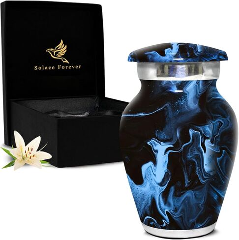 الجرار الصغيرة لتذكار الرماد البشري - جرة صغيرة للرماد للنساء - الجرار الرخامية للرجال - تكريم أحبائك مع جرة حرق الجثث الصغيرة - جرة جنازة للذكور والإناث والرضع (أسود، صغير) in Kuwait