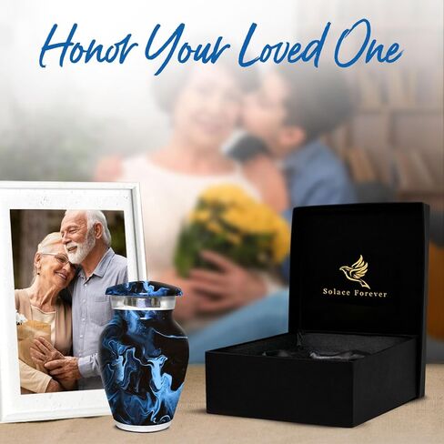الجرار الصغيرة لتذكار الرماد البشري - جرة صغيرة للرماد للنساء - الجرار الرخامية للرجال - تكريم أحبائك مع جرة حرق الجثث الصغيرة - جرة جنازة للذكور والإناث والرضع (أسود، صغير) in Kuwait