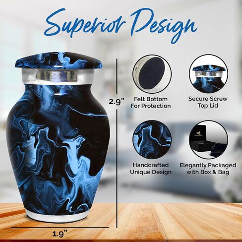 الجرار الصغيرة لتذكار الرماد البشري - جرة صغيرة للرماد للنساء - الجرار الرخامية للرجال - تكريم أحبائك مع جرة حرق الجثث الصغيرة - جرة جنازة للذكور والإناث والرضع (أسود، صغير) in Kuwait