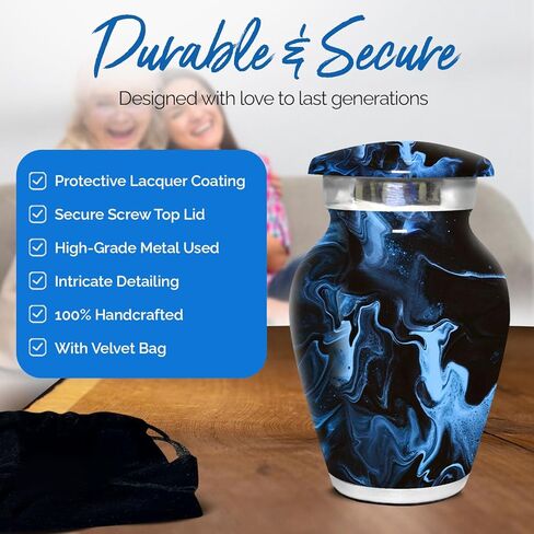 الجرار الصغيرة لتذكار الرماد البشري - جرة صغيرة للرماد للنساء - الجرار الرخامية للرجال - تكريم أحبائك مع جرة حرق الجثث الصغيرة - جرة جنازة للذكور والإناث والرضع (أسود، صغير) in Kuwait