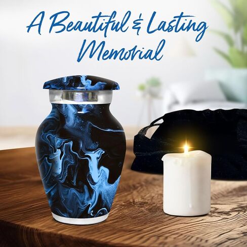 الجرار الصغيرة لتذكار الرماد البشري - جرة صغيرة للرماد للنساء - الجرار الرخامية للرجال - تكريم أحبائك مع جرة حرق الجثث الصغيرة - جرة جنازة للذكور والإناث والرضع (أسود، صغير) in Kuwait
