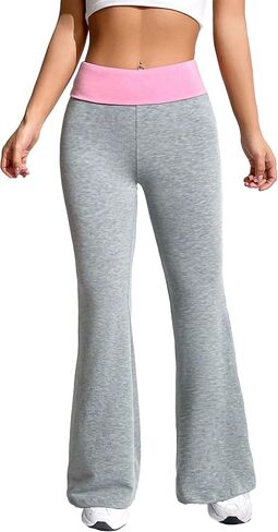 SOLY HUX Women's Bell Bottom Flare Leg Sweatpants Color Block Elastic Waist Jogger Pants in Saudi Arabia