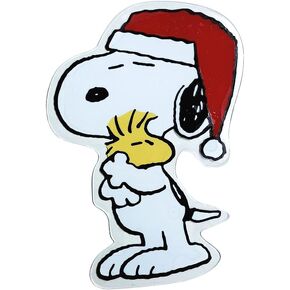 Peanuts Christmas Two-Sided PVC Window Cling Holiday Decor Snoopy Hugging Woodstock