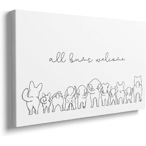 GUBIYU Funny Bathroom Wall Art Framed Canvas Entryway Wall Art Print of Dog Butts Black and White Dog Posters Dog Line Art All Bums Welcome Typograph Prints Minimalist Animal Wall Art Bathroom 12"x16"