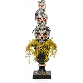 National Tree Company Tabletop Decoration, Black, Skull Tower, Decorated with Spiders, Includes Black Urn, Halloween Collection, 32 Inches