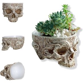Resin Skull Sculpture Decor for Halloween, Hyper-realistic, Multi-functional Planter & Candle Holder