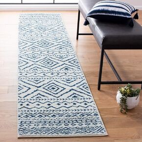 SAFAVIEH Tulum Collection Runner Rug - 2' x 13', Ivory & Navy, Moroccan Boho Distressed Design, Non-Shedding & Easy Care, Ideal for High Traffic Areas in Living Room, Bedroom (TUL267C)