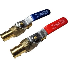 2 Pieces XFITTING 3/4" Pex A Expansion Ball Valve, 1 Red/Hot and 1 Blue/Cold, Pex A Pipe, Full Port, Brass