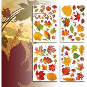 نافذة الخريف تتشبث ملصقات نافذة عيد الشكر على الوجهين الخريف الشارات مابل ليف الصنوبر الجوز أوراق البندق لزجاج النافذة الباب DIY الديكور in Kuwait