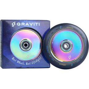 Graviti 1 Pair 110mm Pro Stunt Scooter Hollow Wheels with Abec 9 Bearings for MGP/Razor/Lucky/Envy/Vokul Scooter Replacement Wheels (2pcs) (Black PU Rainbow core, 110mm)