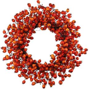 Radiant Orange Hawthorn Berry Wreath - 22" Wide - Indoor/Outdoor Seasonal Decor for Autumn Accents, Front Door, Fall Wreaths, Home & Office Decor