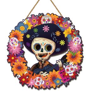 Day of The Dead Decorations Dia De Los Muertos Wooden Door Sign Mexican Sugar Skull Marigolds Floral Decor Day of The Dead Decorations for Home Party