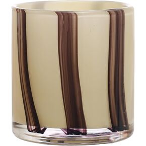 Bloomingville Round Glass Vase with Stripes, Cream and Purple Candle Holder