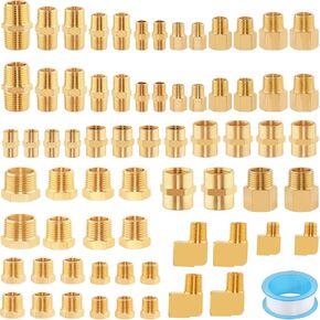 92PCS Brass Pipe Fittings Assortment Kit NPT Adapter,Hex Nipple,Reducer Bushing,Hex Coupling,90 Degree & 45 Degree Barstock Street Elbow,Street Tee,Bulk Head Fittings Kits
