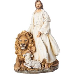 Joseph's Studio by Roman - Jesus with Lion and Lamb Figure, Renaissance Collection, 12" H, Resin and Stone, Religious Gift, Decoration, Collection, Durable, Long Lasting