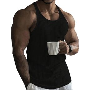 Men's Summer Tank Top Ribbed Knit Sleeveless Scoop Neck Workout Gym Muscle Tank T-Shirt Undershirt
