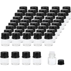 PATIKIL 1ml Essential Oil Bottles, 50 Pack Clear Glass Bottles with Orifice Reducer Sample Vial Screw Cap Storage Vials Container Style 2, Black