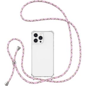 UEEBAI Crossbody Lanyard Phone case for iPhone 13 Pro Max 6.7 inch, Silicone Phone Cover with Adjustable Necklace Strap Soft Belt Neck Cord Lanyard Shockproof Protective Case - Black Pink