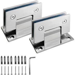 2 Pcs Frameless Glass Shower Door Hinges, 90 Degree Glass Door Hinges, Heavy Duty 304 Stainless Steel Glass to Wall Hinge, Mirror Polishing for 8-12mm