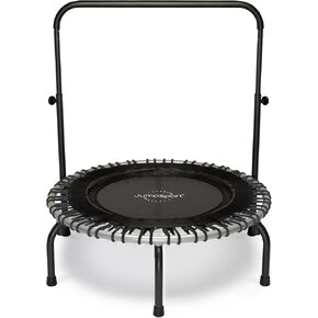 JumSport 350i 39" Fitness Trampoline and Handle Bar Bundle, 30 Adjustable Bungees, Stable No-Tip Arched Legs, and 60 Day Trial Streaming Video & DVD