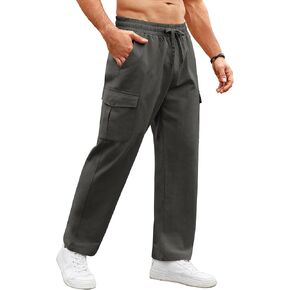 COOFANDY Mens Casual Cargo Pants Relaxed Fit Outdoor Hiking Pants Cotton Drawstring Sweatpants with Pockets