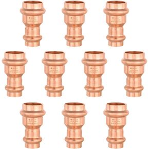 10-Pack GUOFIS Copper Press Coupling,3/4" x 1/2" Reduce Coupler Fittings for Copper Tube Connection with Stop