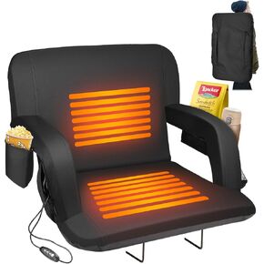 Suteck 25" Heated Stadium Seats for Bleachers with Back Support, Heated Stadium Chair for Outdoor Sport Events, 6 Reclining Positions, 3 Heat Mode, 5 Pockets 2pcs（No Include USB Power Bank）