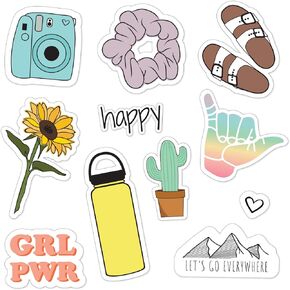 Canopy Street Let's Go Everywhere Cute VSCO Girl Stickers for Water Bottles, laptops & Cell Phones / 11 Waterproof Stickers