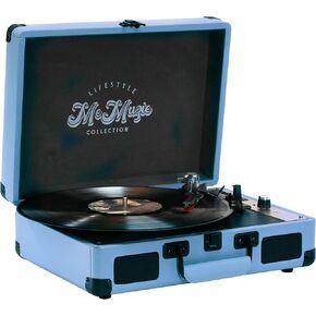 Retro Suitcase Belt Drive Turntable 3 Speeds 33/45/78rpm, Built-in Stereo Speakers, USB-C Power Adaptor with RCA Line Out Jack, Aux in, Headphone Jack, USB and SD Card Playback
