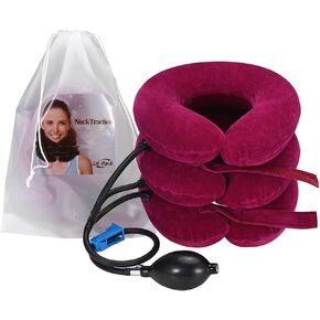 Cervical Neck & Vertebra Traction Device for Neck Pain Relief, Adjustable Inflatable Neck Stretcher Neck Traction Pillow for Neck Tension Relief with Carrying Bag (Purple)
