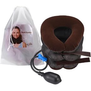 Cervical Neck & Vertebra Traction Device for Neck Pain Relief, Adjustable Inflatable Neck Stretcher Neck Traction Pillow for Neck Tension Relief with Carrying Bag (Purple) in Kuwait