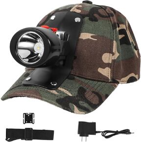 High Lumens LED Mining Headlamp with Hat - Waterproof, Durable, Long-Lasting Rechargeable Headlight, Adjustable Strap, Perfect for Miners Camping Hiking (KL3.0 Black-Red Button with Hat)