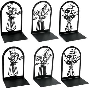 3 Pairs Metal Bookends, Flower Vase Book Ends for Shelves Decorative, Book Stopper for Heavy Books, Books Holder for Home Office, Gifts for Women Lady (3 Pairs B)