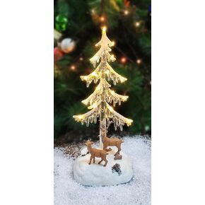 MOMENTS IN TIME 13"H Acrylic LED Lighted Icicle Tree with Reindeer Powered by Battery (not Included)
