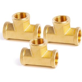 ChillWaves Brass Pipe Fitting, Tee 1/4" x 1/4" x 1/4" NPT Female Thread Adapter(3-PACK)