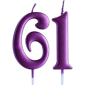 Pink 61st Birthday Candle, Number 61 Years Old Candles Cake Topper, Woman Party Decorations, Supplies