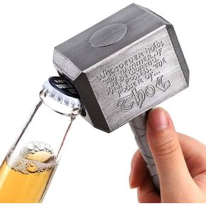 Automatic Beer Bottle Opener with Magnetic Cap Thor hammer bottle opener, Thor Hammer Stainless Steel Beer Bottle Opener Ideal for Home, Bar, and Kitchen - Gift for Beer Lovers (Silver)