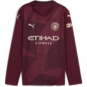 Manchester City FC Kids 2024/25 Long-Sleeve Third Soccer Jersey - Burgundy
