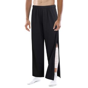 Men's Tear Away Basketball Pants, Post Surgery Sweatpants, High Split Snap Button Zip Off Wide Leg Trouser with Pockets