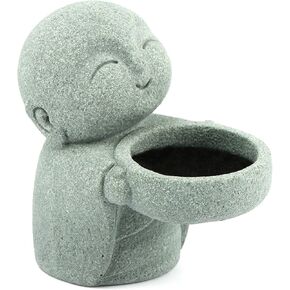 JIANWEI Buddha Sandstone Statues, Feng Shui Praying Statue Buddha Candle Holder, Smiling Japanese Buddha Collectible Figurines Ornament for Home Office Car Decoration(Grey)