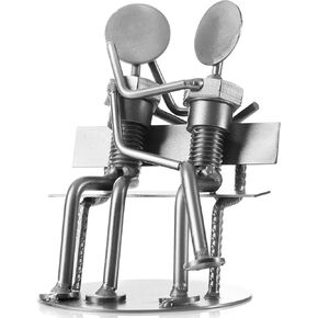 Recycled Nut and Bolt Romantic Sculpture Sweethearts' 5'' Tall Iron Gifts for 6th Anniversary Romantic Statue Figurine Made from Recycled Auto Parts Steel Sculpture Present for Him and Her